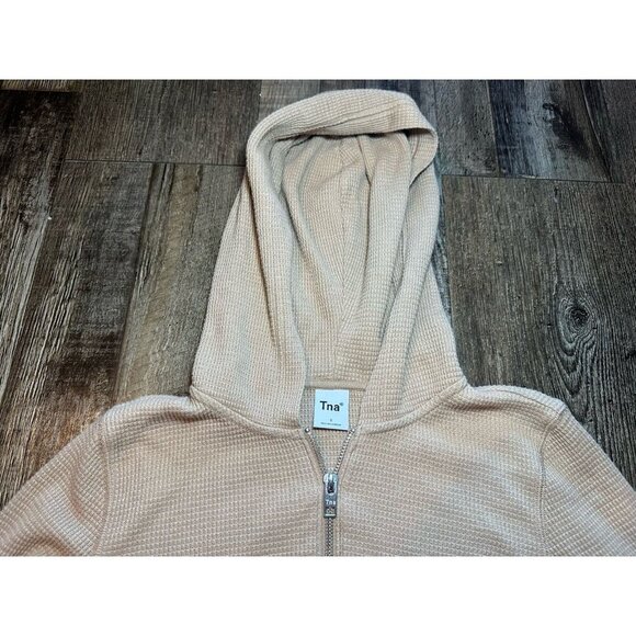 TNA Aritzia Waffle Knit Full Zip Hoodie in Tan Size Small - Picture 3 of 5